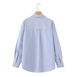 PB & ZA kadınlar 2025 bahar yeni Chic moda çizgili Oxford pamuk bluzlar Vintage uzun kollu kadın gömlek Blusas Chic Tops - Product Image 2