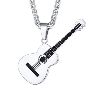 男女吉他拨片项链，吉他吊坠，不锈钢R & B音乐珠宝吉他拨片吊坠，带22英寸链条