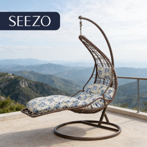 Chaise suspendue d'extérieur moderne avec structure en rotin PE et en fer, coussin imperméable pour patio et jardin - Product Image 4