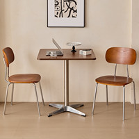 Table à manger en acier inoxydable avec chaises en bois, style nordique moderne, meubles de salle à manger carrés en métal, ensemble de tables à manger pour restaurant