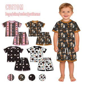 Ensemble de vêtements pour enfants, garçons, tout-petits, été, manches courtes, t-shirt, short, pyjama, deux pièces, imprimé personnalisé Halloween, logo en bambou - Product Image 1