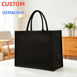 Bolsas de Yute Personalizadas de Alta Calidad al por Mayor, Bolsas de <span class=keywords><strong>Playa</strong></span> de Lino Negras Económicas y Personalizables - Product Image 1