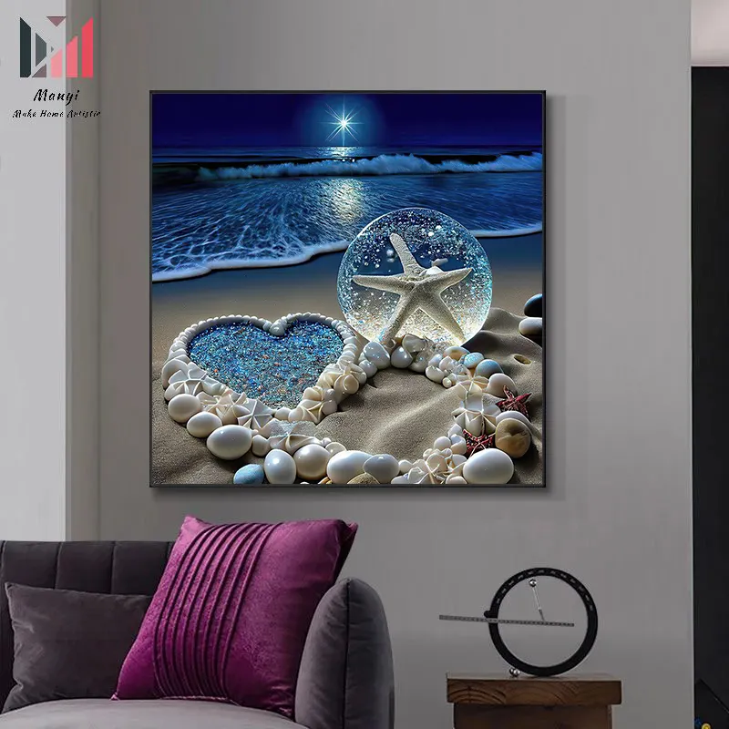 Night View Beach Shell Starfish LOVE Wall Art pictures and prints Canvas Posters For Home Living Room Decor Valentine Day gift