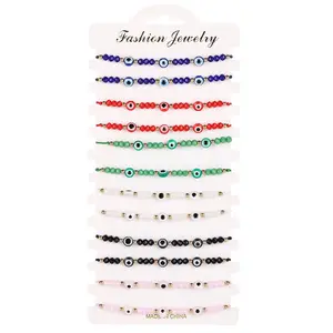 Una dozzina di bracciali con perline di cristallo 4mm malocchio lavorato a maglia amuleto Charms arcobaleno colore corda corda intrecciata braccialetti Mal De Ojo