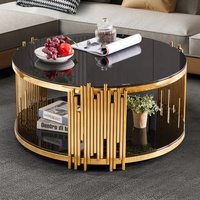 Table basse ronde de salon en acier inoxydable de haute couture, disponible en or ou en argent