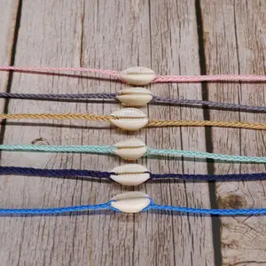 Tobillera de estilo étnico para la playa, cuerda trenzada de arcoíris ajustable, hecha a mano, con conchas onduladas, joyería para el pie
