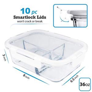 Boîte à lunch multifonctionnelle en verre borosilicate avec couvercle hermétique, compatible <span class=keywords><strong>micro</strong></span>-<span class=keywords><strong>ondes</strong></span>, écologique, compartimentée pour - Product Image 3