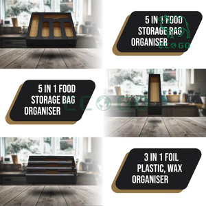 Organizador de bolsas Ziplock de color negro y dispensador de envoltura de plástico con cortador - Product Image 5