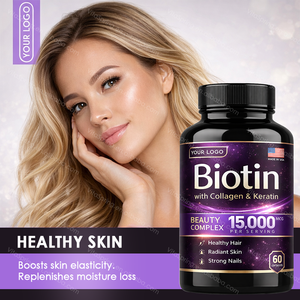 Uñas de biotina Cápsulas para el crecimiento del cabello Vitaminas y suplementos Hormona de crecimiento humano Sulfat Sin plátano Biotina Reparación OEM - Product Image 2