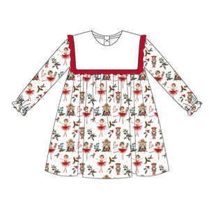 Vestidos <span class=keywords><strong>para</strong></span> niñas <span class=keywords><strong>adolescentes</strong></span> con cuello babero y volantes con monograma, <span class=keywords><strong>trajes</strong></span> <span class=keywords><strong>para</strong></span> niñas con estampado navideño, vestido personalizado <span class=keywords><strong>de</strong></span> algodón <span class=keywords><strong>para</strong></span> niñas - Product Image 2