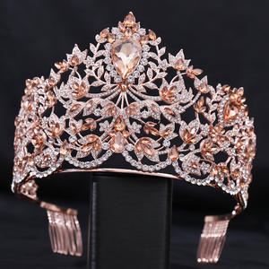 H1330 Fascia per Capelli Euro-Americana di Tendenza, Stile Miss World, Corona Barocca con Design Floreale e Cristalli, per Sposa - Product Image 4