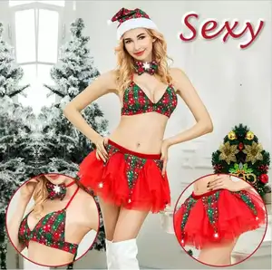 Sexy Deep V Neck Cosplay Christmas Theme Erotic Underwear Set Flirting Female Erotic Dolls
