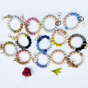Vente en gros Perle en silicone Porte-clés en bois perlé Pendentif Gland Anti Perte Bracelet Porte-clés pour accessoires de voiture/ - Product Image 6