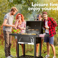 Chariot de jardin extérieur personnalisé Barbecue de camping américain Barbecue à charbon de bois Barbecue fumeur avec table double face