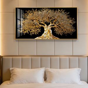 Arte Mural LED Decorativo para el Hogar, Diseño Personalizado de Fábrica, Paisaje de Árbol Dorado, Pintura de Porcelana con Cristales LED para Sala de Estar de Hotel - Product Image 3