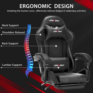 Vanbow xoay ghế da đen tổng hợp Ergonomic PC chơi Game máy tính ghế thép không gỉ kim loại thoải mái văn phòng nhà sử dụng - Product Image 2