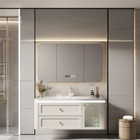Armoire de salle de bain en mélamine de luxe légère sans soudure Rock Board Miroir LED Bassin en céramique-pour application hôtelière