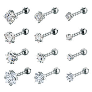 Conjunto de 4 pendientes de anillo de cartílago de acero inoxidable de 18G, joyería de <span class=keywords><strong>Piercing</strong></span> de circón Helix Tragus <span class=keywords><strong>Daith</strong></span> para mujeres y niñas, boda <span class=keywords><strong>Daith</strong></span> - Product Image 2
