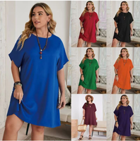 Vêtements décontractés Robe t-shirt d'été simple de couleur unie Robe t-shirt vierge de grande taille pour les femmes