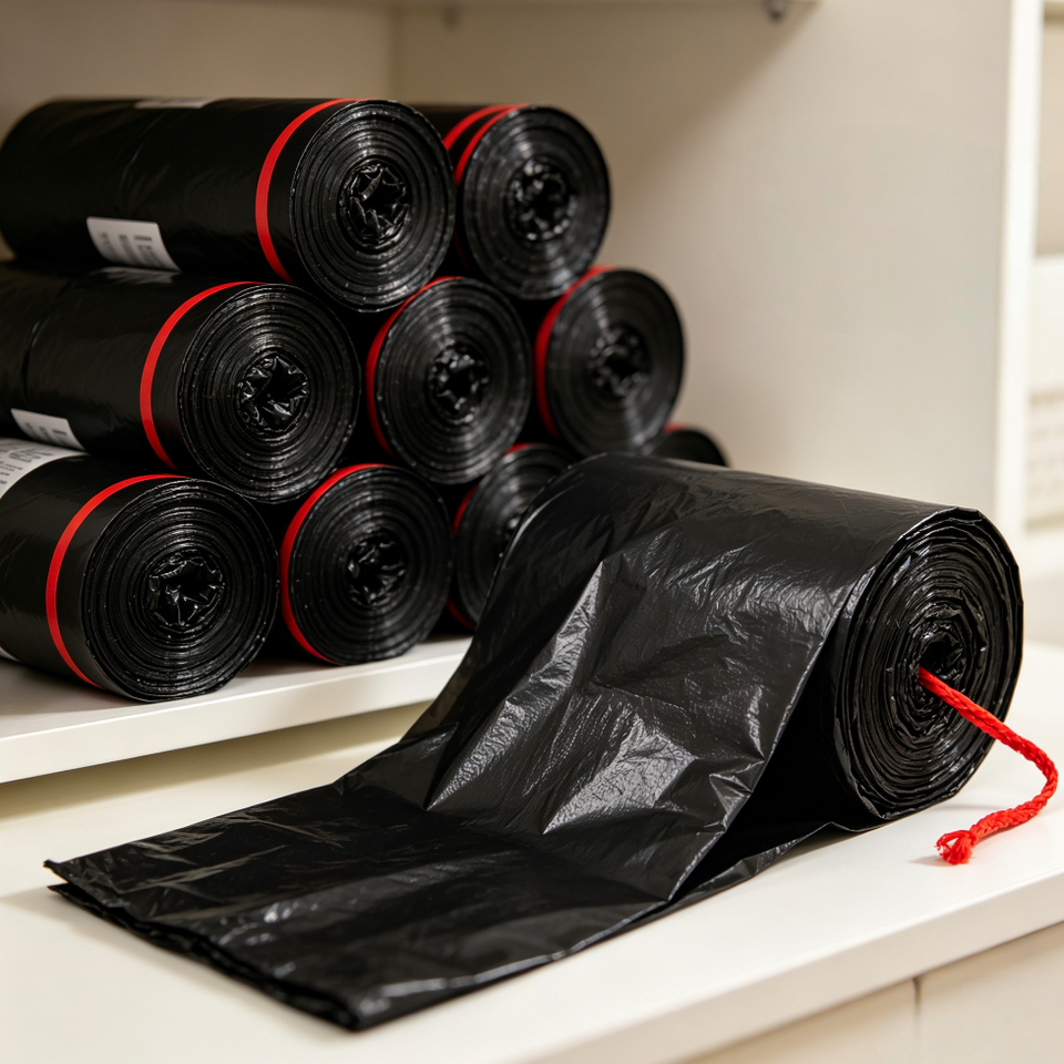 Black HDPE Drawstring Trash Bags Auto Closure Leak Proof Thickened ...