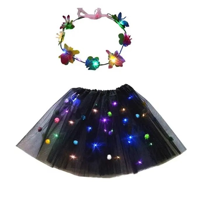 Falda tutú iluminada de ballet con brillo LED para niños con corona de flores de neón para fiesta cumpleaños baile boda