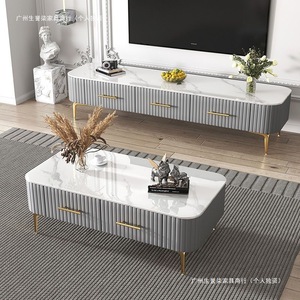 Italian Style Tv Stand And Coffee <b>Table</b> Set Marble Top Storage Living Room Furniture Modern Minimalist Design For <b>Small</b> - Product Image 2