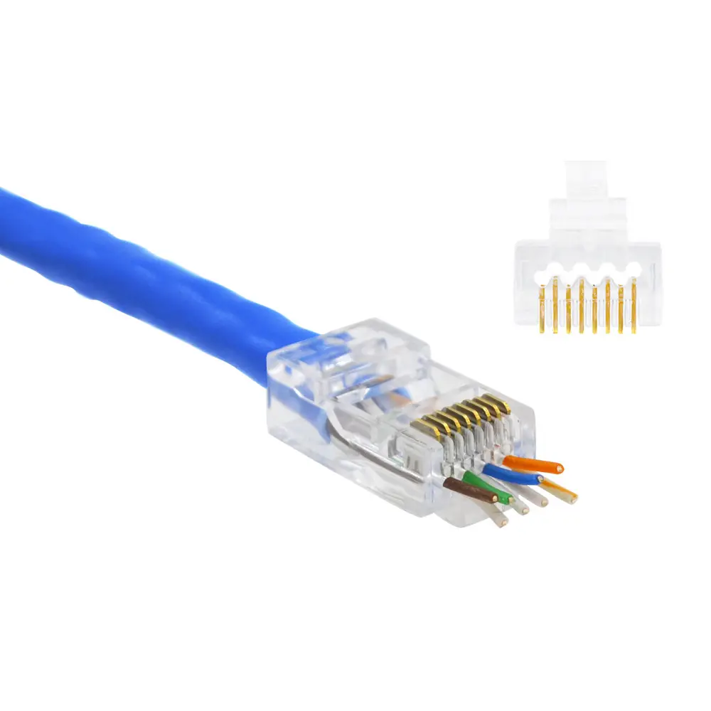 Easy Install Pass Through RJ45 Modular Plug CAT6A Pass Through Connector