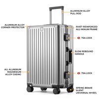 Set Koper Bisnis Mewah Berkualitas Tinggi Full Aluminium 20 inci 24 inci 26 inci 29 inci, Koper Kabin dengan Roda Spinner, Kunci TSA, Set Koper Aluminium