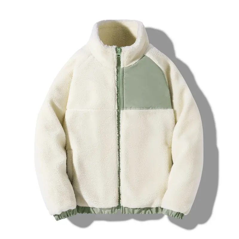 Casaco de inverno masculino jaqueta de lã de cor sólida bolsos de lã com zíper jaqueta Sherpa de lã personalizada de fábrica