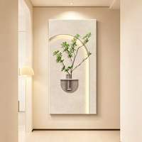 Seni Dinding 3D Modern dari Batu Pasir dengan Lampu LED dan Bahan PVC, Dilengkapi dengan Stop Kontak dan Vas Kaca, Cocok untuk Dekorasi Rumah
