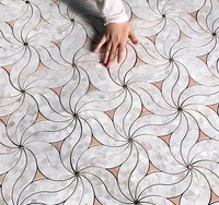 Mosaïque décorative murale et de sol SUBEI en marbre naturel de luxe avec motif moulin à vent et coquillages pour hôtels, villas et salons