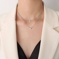 Collier double couche en acier inoxydable plaqué or BJG0510N18K avec pendentif étoile et imitation perle pour femme