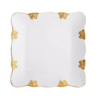 Assiette carrée de luxe blanche style nordique et européen, motif papillon avec bordure dorée, 6/8/10 pouces, prix d'usine, vente en gros