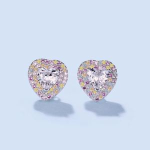 Dylam Stylish Colorful <b>Fine</b> Jewelry Women Daily Wear Sterling Silver Rhodium Plated Eternity Zirconia Heart Shape <b>Stud</b> <b>Earrings</b> - Product Image 6