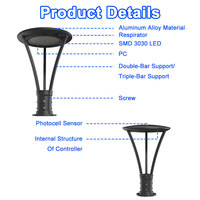 Lampe de poteau LED 3030SMD étanche IP65 de haute qualité, 130lm/W, avec capteur photocellule, installation facile en aluminium pour jardin extérieur