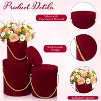 Fullsun Nouveau Boîte à fleurs ronde en velours faite à la main avec logo personnalisé avec couvercles Boîte à cadeaux de nidification en velours de mariage avec poignée