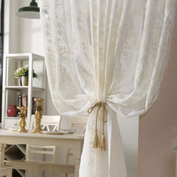 Tissu de rideau transparent brodé 100% polyester, voile floral européen blanc pour salon, chambre à coucher, fenêtre