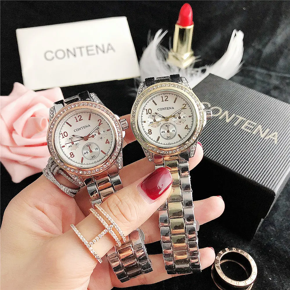 लक्जरी घड़ियों महिलाओं के फैशन क्वार्ट्ज Wristwatches महिला स्टेनलेस स्टील हीरा Wathes Reloj