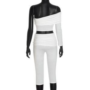 Viviblook C25ST231 New Autumn Sports Slim Fit Slash Shoulder Single Sleeved <b>Top</b> <b>Cropped</b> Pants Set Casual Set <b>for</b> <b>Women</b> - Product Image 5
