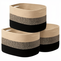 Panier de rangement en corde de coton 15x10x9 pouces, tissé, avec poignées, pour vêtements, jouets, serviettes, livres, linge, durable, élégant, ovale