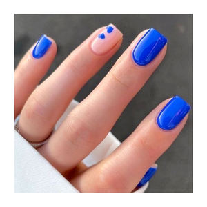<span class=keywords><strong>Uñas</strong></span> postizas de Punta francesa, <span class=keywords><strong>uñas</strong></span> postizas de forma cuadrada mediana, corazón azul y blanco, 24 Uds. Oem Odm, palo de refuerzo - Product Image 3