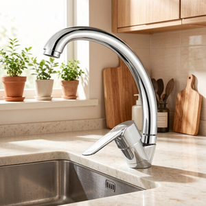 Robinet de cuisine moderne à un seul trou en alliage de zinc avec corps chromé et cartouche céramique, idéal pour les cuisines d'hôtels et d'appartements - Product Image 4