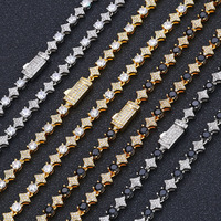Gelang Rantai Tenis Bentuk Bintang Emas Perak Berlian CZ Bulat Berkualitas Tinggi 6mm untuk Wanita Perhiasan Pesta Punk Berkilau