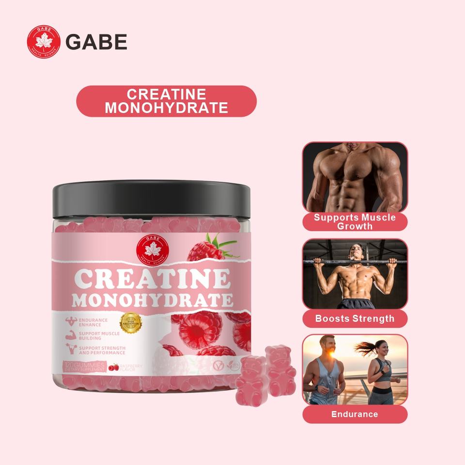 Creatine Monohydrate Gummy Candy Raspberry Flavor Low-Sugar Muscle ...
