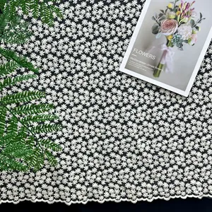 Tela de encaje de malla estilo granja <span class=keywords><strong>vintage</strong></span> al por mayor con bordado de flores, margaritas y lirios arácnidos para velo de vestido - Product Image 4