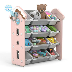 A06215C Kids Toy Storage Shelf Plastic Front Open 4 Layers Baby Small Toy Shelf Storage Box