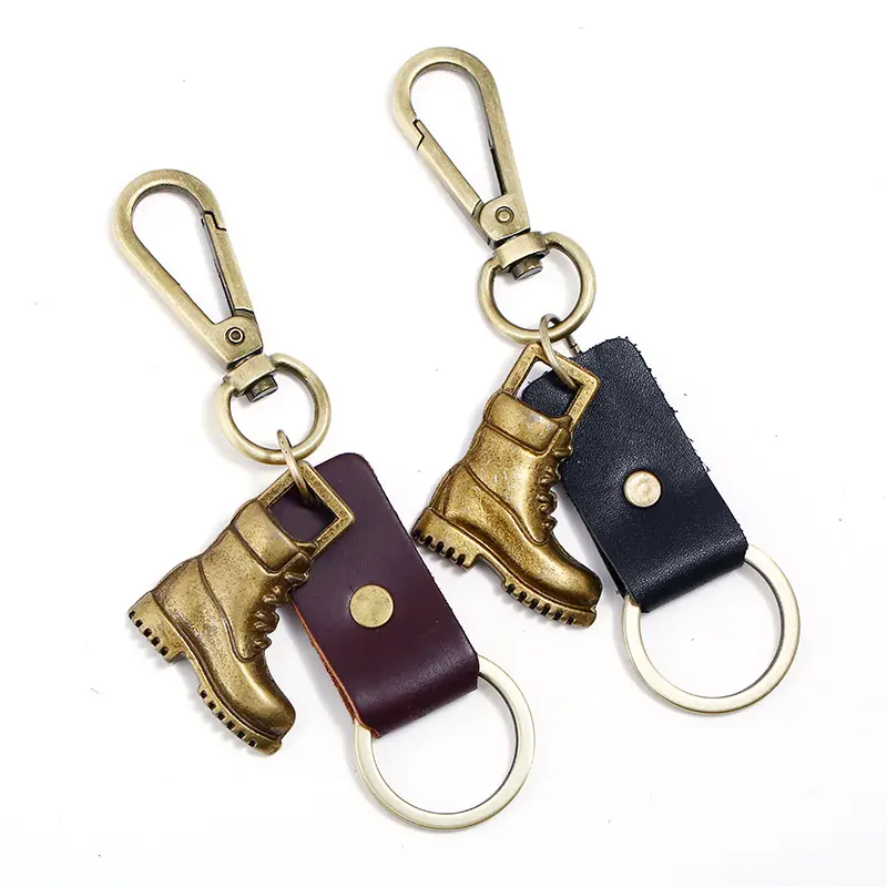 Erkekler Vintage Punk deri inek derisi araba alaşım serin çizmeler anahtarlık ayakkabı kolye çanta çanta anahtarlık anahtarlık biblo hediyeler hatıra