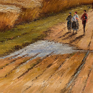 Dipinti a Olio 100% Fatti a Mano 20x24 Pollici, Campo Classico con Tre Persone in Fattoria, Stampa Digitale su Tela o Carta - Product Image 1