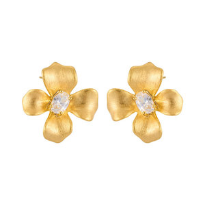 Flower Stud <b>Earrings</b> Gold Plated Copper Alloy Zircon Inlaid 925 Silver <b>Posts</b> Everyday Wear - Product Image 5