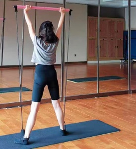 Barre d'exercices réglable pour yoga et Pilates, kit de barre de Pilates en 2 sections, bande de résistance élastique en latex, ensemble de musculation 150LB - Product Image 6
